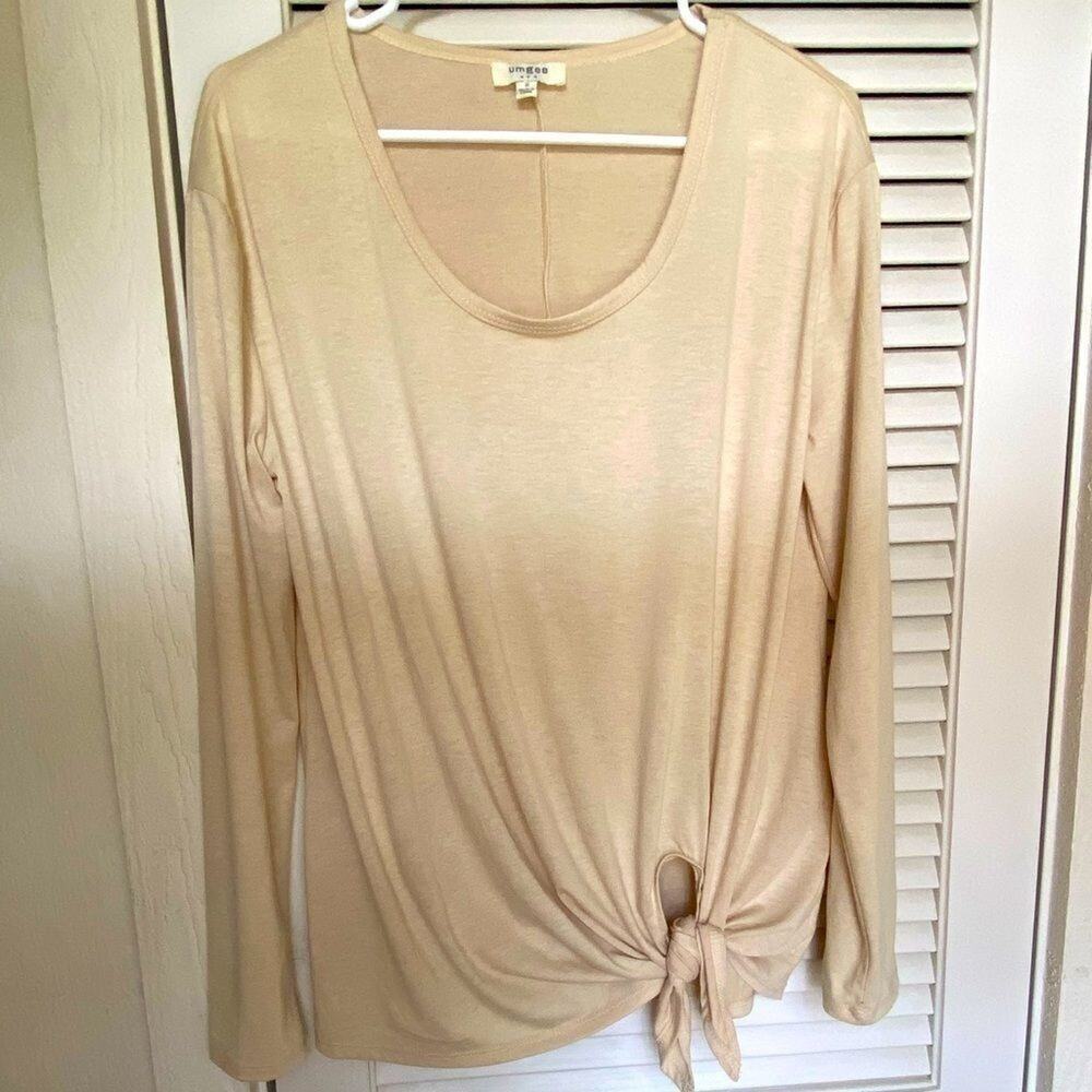 UMGEE‎ soft tan tie waist long sleeve knit top